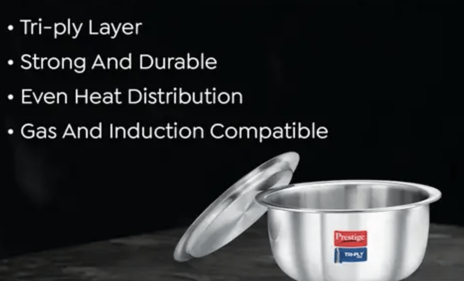 Prestige Tri-ply Stainless Steel Induction Base Tope with Lid, (Silver)