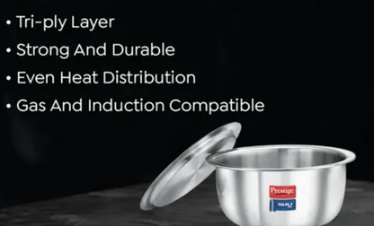 Prestige Tri-ply Stainless Steel Induction Base Tope with Lid, (Silver)