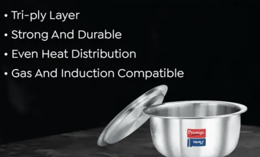 Prestige Tri-ply Stainless Steel Induction Base Tope with Lid, (Silver)