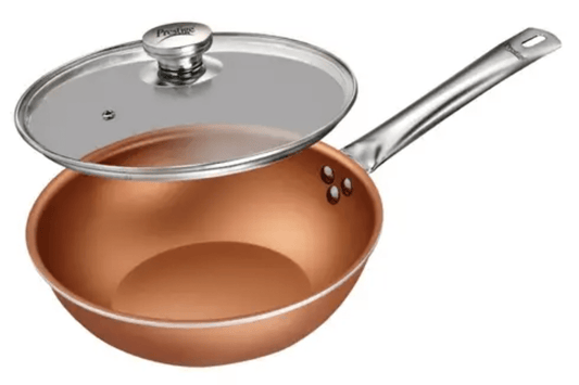 Prestige Cuprus Aluminium Gas and Induction Compatible Non-Stick Kadai with Glass Lid, (Copper)