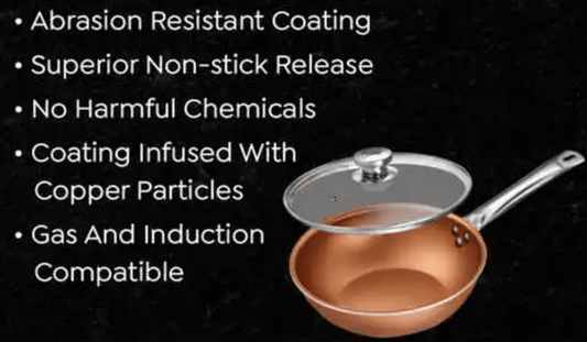 Prestige Cuprus Aluminium Gas and Induction Compatible Non-Stick Kadai with Glass Lid, (Copper)