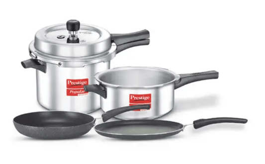 Prestige Kitchen Starter Pack (Popular Svachh 5 Ltr + 3 Ltr Body without Lid + Fry Pan 20Cm + Tawa 27.5Cm)