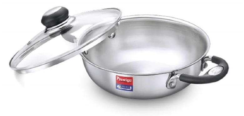 Prestige Tri-Ply Splendor Kadai with Glass Lid(20cm,1.6L Capacity)|Gas & Induction Compatible|Even Heat Distribution|Rust Proof|Perma Cool Handles|10 Years Warranty