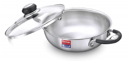 Prestige Tri-Ply Splendor Kadai with Glass Lid(20cm,1.6L Capacity)|Gas & Induction Compatible|Even Heat Distribution|Rust Proof|Perma Cool Handles|10 Years Warranty
