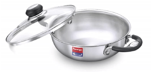 Prestige Tri-Ply Splendor Kadai with Glass Lid(20cm,1.6L Capacity)|Gas & Induction Compatible|Even Heat Distribution|Rust Proof|Perma Cool Handles|10 Years Warranty