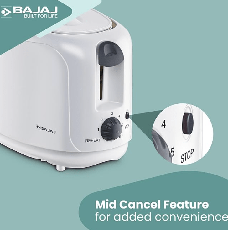 Bajaj ATX 4 750-Watt 2-Slice Pop-up Toaster | Dust Cover &amp; Slide Out Crumb Tray | 6-Level Browning Controls | Mid-Cycle Cancel Feature | 2-Yr Warranty by Bajaj | White Electric Toaster-3