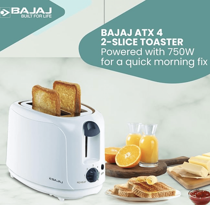Bajaj ATX 4 750-Watt 2-Slice Pop-up Toaster | Dust Cover &amp; Slide Out Crumb Tray | 6-Level Browning Controls | Mid-Cycle Cancel Feature | 2-Yr Warranty by Bajaj | White Electric Toaster-4