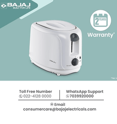 Bajaj ATX 4 750-Watt 2-Slice Pop-up Toaster | Dust Cover &amp; Slide Out Crumb Tray | 6-Level Browning Controls | Mid-Cycle Cancel Feature | 2-Yr Warranty by Bajaj | White Electric Toaster-2