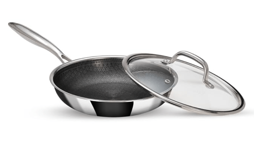 ARTTDINOX Stellar Stainless Steel Triply Frypan with Lid | Frying Pan | Etched nonstick PTFE | Non Stick Pan | Frying Pan Non Stick | Induction & Gas Base | Jindal Stainless, 22cm/1.5L, Silver