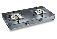 Prestige Vectra 2 Burner Glasstop Open Gas Stove|Superior Toughened Glass|Jumbo Brass Burner|3-Way Gas Inlet|360 Degree Revolving Nozzle|10 Years Warranty On Glass|Black-1