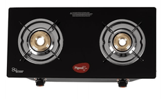 Pigeon Aster Gas Stove 2 Burner with High Powered Brass Burner, Gas Cooktop with Glass Top and Powder Coated Body, black, standard (14266)-1