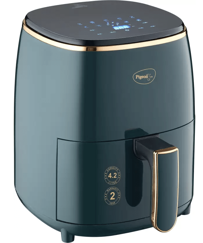 Pigeon Healthifry Digital with 360 High Speed Air Circulation Technology 1200 W with Non-Stick Basket - Green Air Fryer  (4.2 L)-1