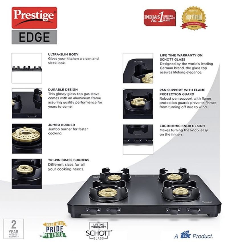 Pebs 04 - Edge4 Burner Gas Stove Black S Prestige-3