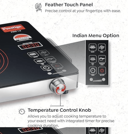 प्रेस्टीज इन्फ्रारेड कुकटॉप PIRC 1.0 | 2200W, स्टेनलेस स्टील और सिरेमिक | एडजस्टेबल तापमान नियंत्रण | कूल टच हैंडल | 1 साल की वारंटी | काला 