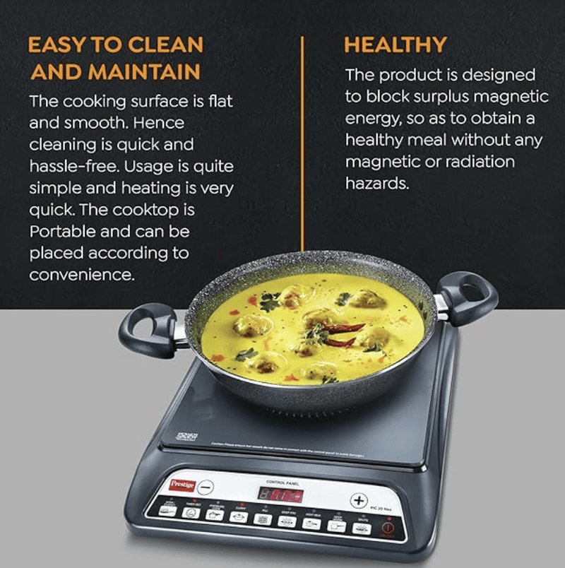 Prestige Pic 20 Neo Induction Cooktop 1600W|Indian Menu Options| Automatic Voltage Regulator| Timer With User Pre-Set, Manual, Black-3