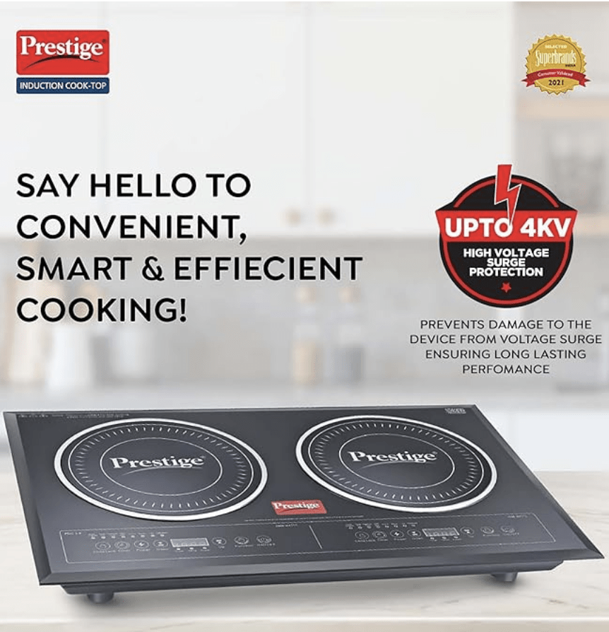 Prestige PDIC 3.0 Double Induction Cooktop(3200W, Black, 2 Burner Induction Stove)
