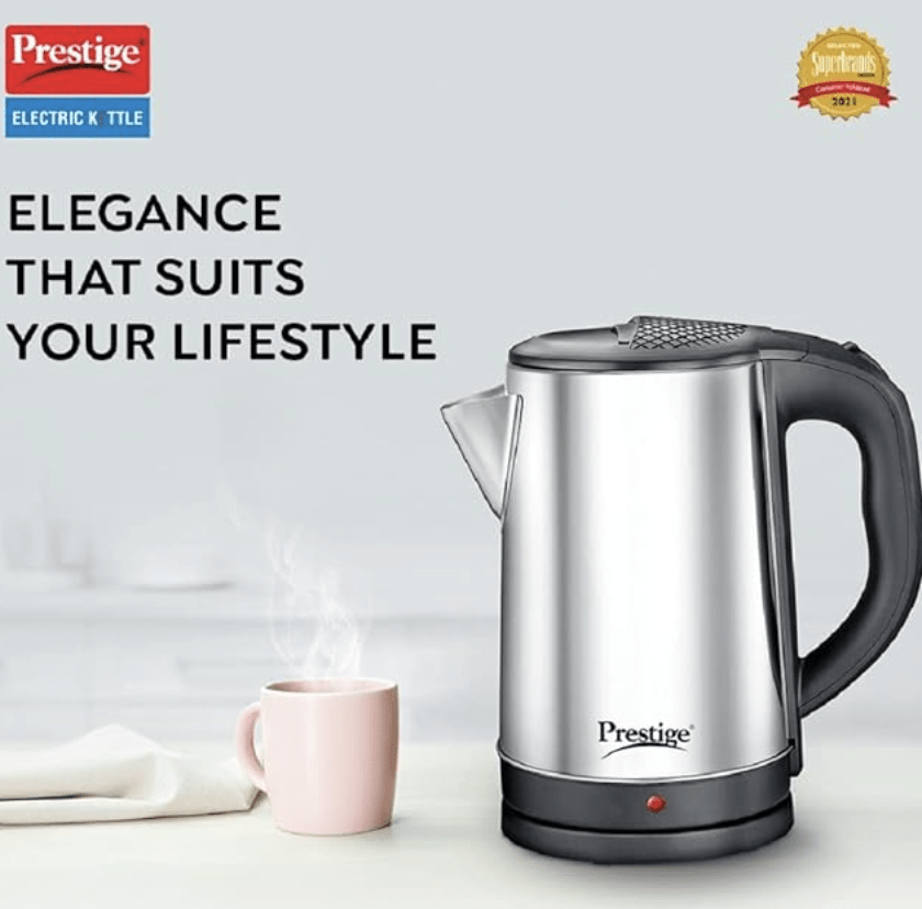 Prestige Pklss 1.7 Electric Kettle 1.7L, Silver & Black, 1.7 Liter, 1500 Watt_Hours