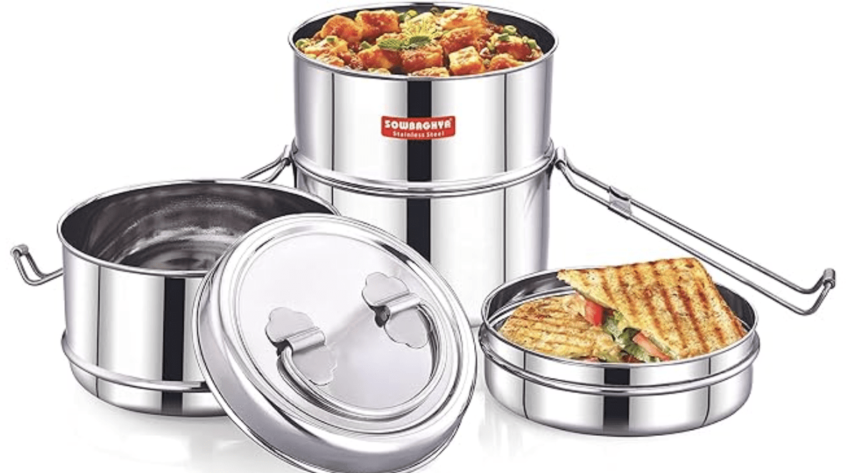 SOWBAGHYA Stainless Steel Lunch Box with Separator | Lunch Pack for Office & School Use | School Lunch Box for Kids, School Tiffin | (500 ml, 3)