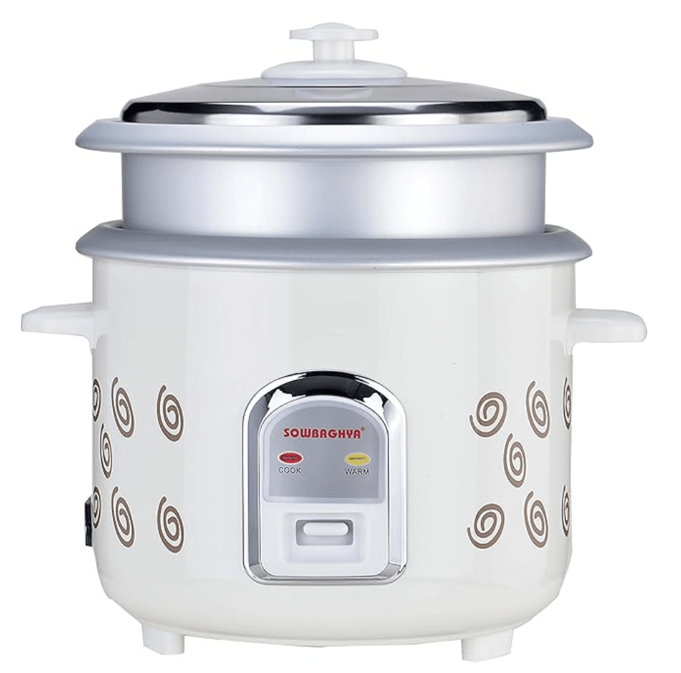 SOWBAGHYA Annam Plus 2.8 L Rice Cooker, White | Digital Rice Cooker | with Steam & Rinse Basket | Stainless Steel | One-touch Operation and Keep Warm Function