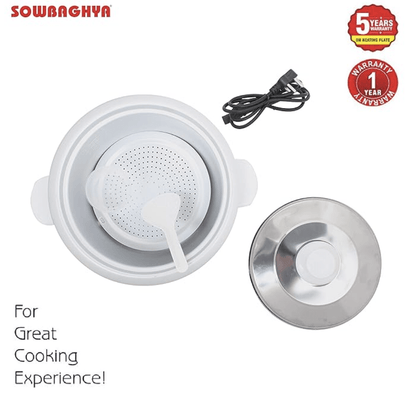 SOWBAGHYA Annam Plus 2.8 L Rice Cooker, White | Digital Rice Cooker | with Steam & Rinse Basket | Stainless Steel | One-touch Operation and Keep Warm Function