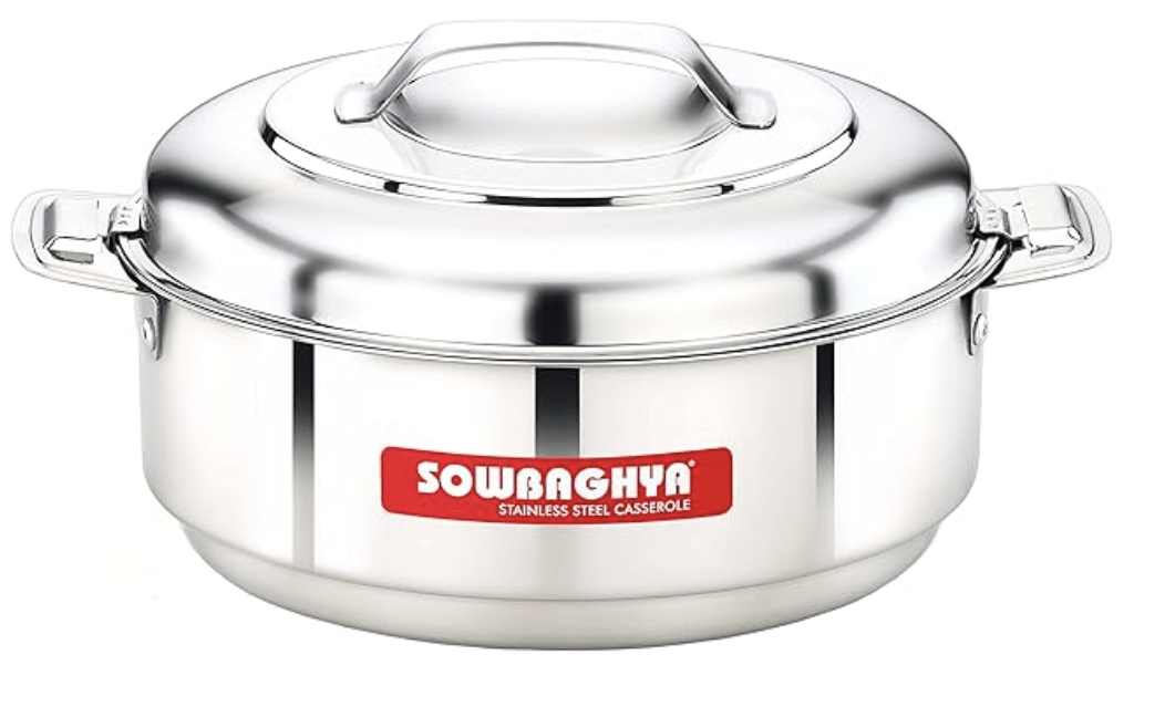 SOWBAGHYA Stainless Steel Casserole - 3500 ml, Silver Stainless Steel Casserole | Hot Pot for Meal chapati Curry roti