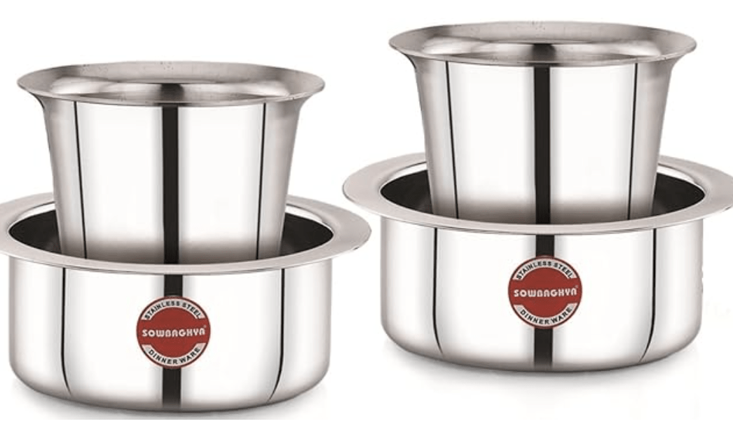 SOWBAGHYA Stainless Steel Dabara Set (4Pcs) | Dabara- 2 Nos, Tumbler- 2Nos| Tea Dabara Set | South Indian Coffee | Serving Drinkware | Stainless Steel Dabara Set