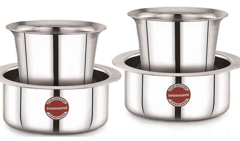 SOWBAGHYA Stainless Steel Dabara Set (4Pcs) | Dabara- 2 Nos, Tumbler- 2Nos| Tea Dabara Set | South Indian Coffee | Serving Drinkware | Stainless Steel Dabara Set-1