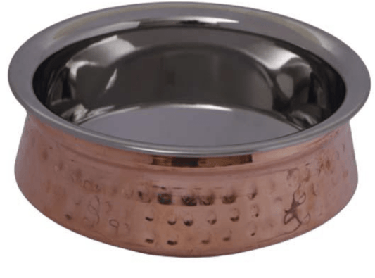 பாரம்பரிய செம்பு அடிப்பகுதி துருப்பிடிக்காத எஃகு பரிமாறும் கிண்ணம் | கையால் சுத்தியல் வடிவமைப்பு பெரியது