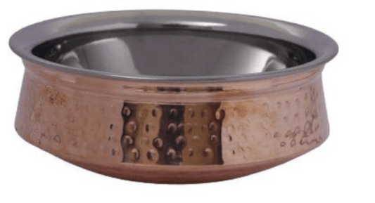 பாரம்பரிய செம்பு அடிப்பகுதி துருப்பிடிக்காத எஃகு பரிமாறும் கிண்ணம் | கையால் சுத்தியல் வடிவமைப்பு சிறியது