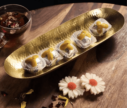 Brass Serving Tray Platter - Matt Finish Hammered Serveware | Kitchen Decor Items | Handmade In India