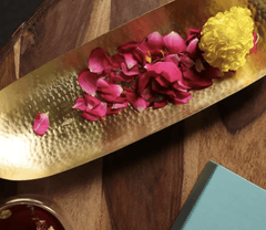 Brass Serving Tray Platter - Matt Finish Hammered Serveware | Kitchen Decor Items | Handmade In India-3