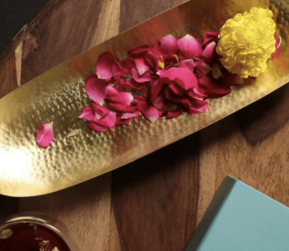 Brass Serving Tray Platter - Matt Finish Hammered Serveware | Kitchen Decor Items | Handmade In India