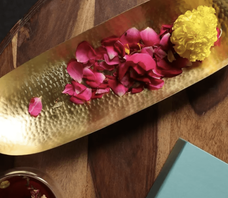 Brass Serving Tray Platter - Matt Finish Hammered Serveware | Kitchen Decor Items | Handmade In India-3