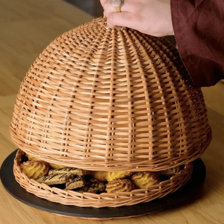 Wicker & Wood Serving Platter With Lid | Handcrafted in Kashmir-2