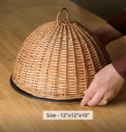 Wicker & Wood Serving Platter With Lid | Handcrafted in Kashmir