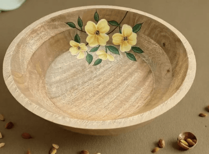 Hand Painted Wooden Bowl Handcrafted from Mango Wood - Eco Friendly Tableware