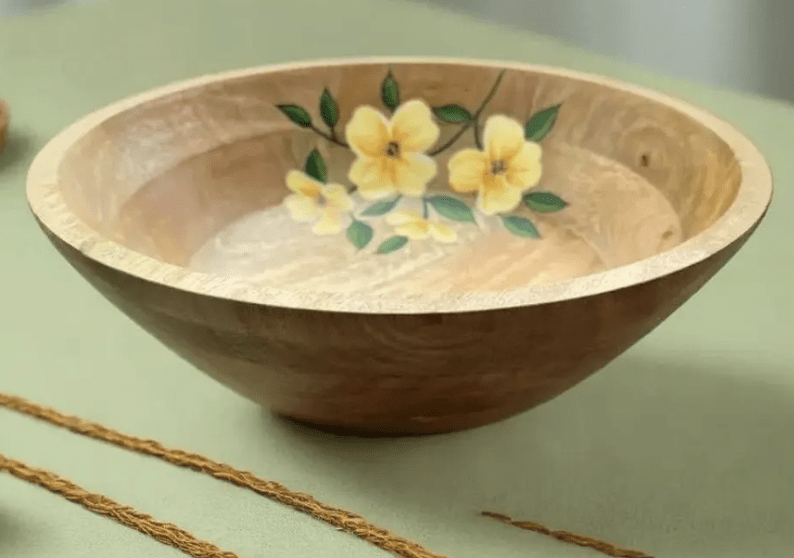 Hand Painted Wooden Bowl Handcrafted from Mango Wood - Eco Friendly Tableware