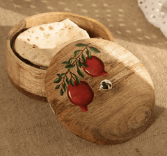 Wooden Roti Box | Handpainted with Anar design | Mango Wood | 2.5" x 8"-2