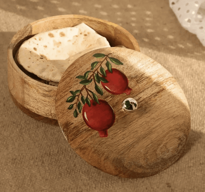 Wooden Roti Box | Handpainted with Anar design | Mango Wood | 2.5" x 8"