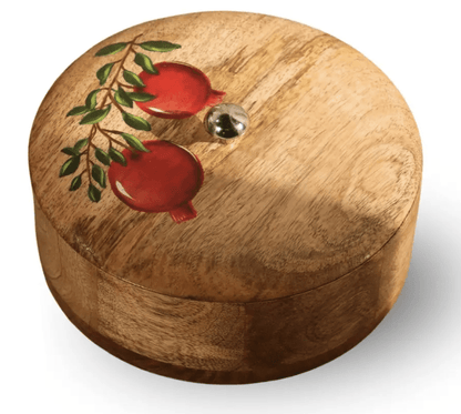 Wooden Roti Box | Handpainted with Anar design | Mango Wood | 2.5" x 8"