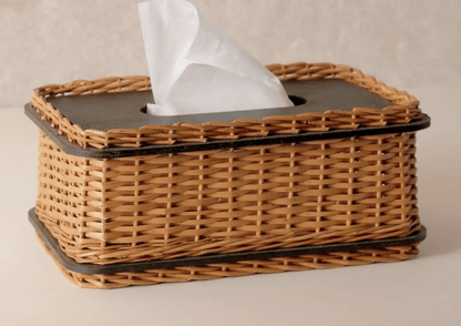 Wicker & Wood Tissue Box | Handcrafted in Kashmir