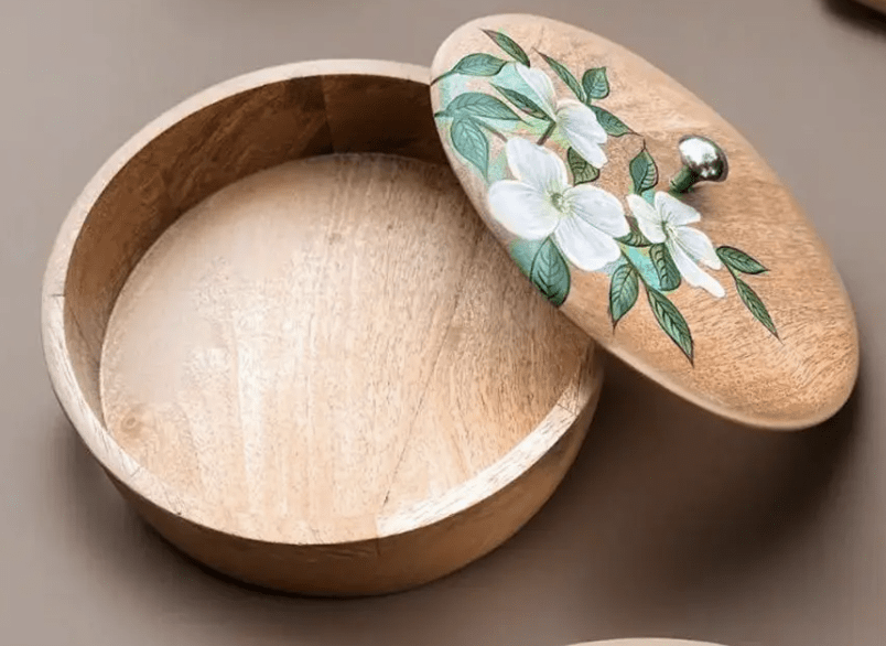 Wooden Roti Box Hand Painted And Crafted With Mango Wood - Eco Friendly Tableware