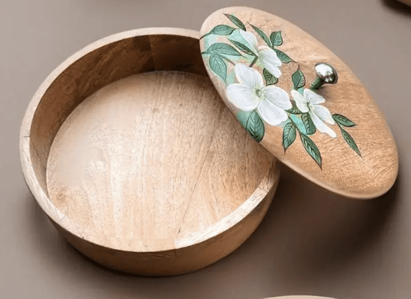 Wooden Roti Box Hand Painted And Crafted With Mango Wood - Eco Friendly Tableware-1