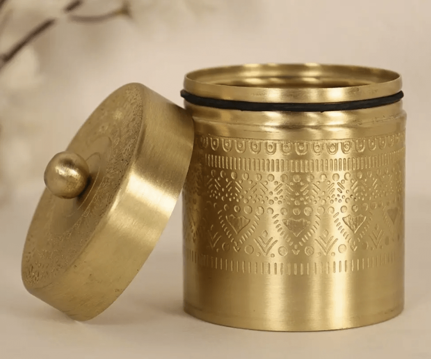 Brass Storage Jar/Container with Lid for Tea, Sugar & Spice in Kitchen Use | Set of 2 | Handmade in India