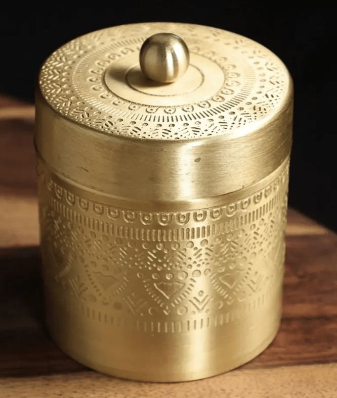 Brass Storage Jar/Container with Lid for Tea, Sugar & Spice in Kitchen Use | Set of 2 | Handmade in India