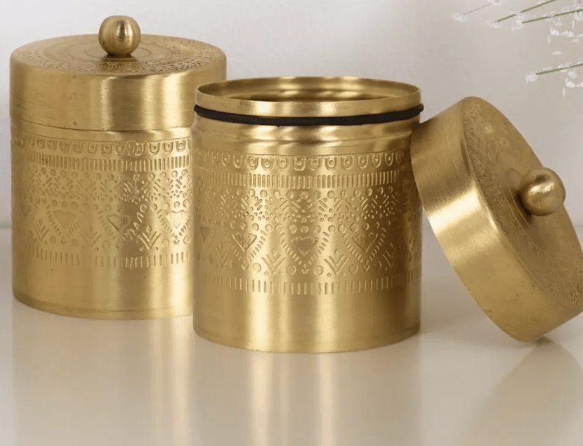 Brass Storage Jar/Container with Lid for Tea, Sugar & Spice in Kitchen Use | Set of 2 | Handmade in India