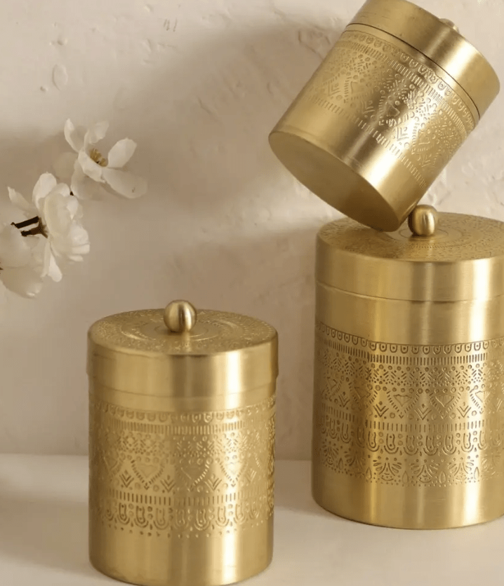 Brass Storage Jar/Container with Lid for Tea, Sugar and Spice in Kitchen Use | Combo | Small, Medium & Large | Handmade in India