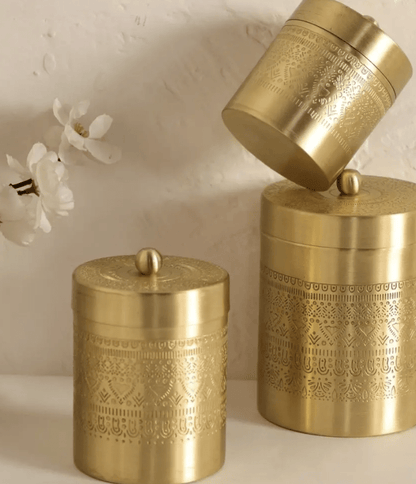Brass Storage Jar/Container with Lid for Tea, Sugar and Spice in Kitchen Use | Combo | Small, Medium & Large | Handmade in India