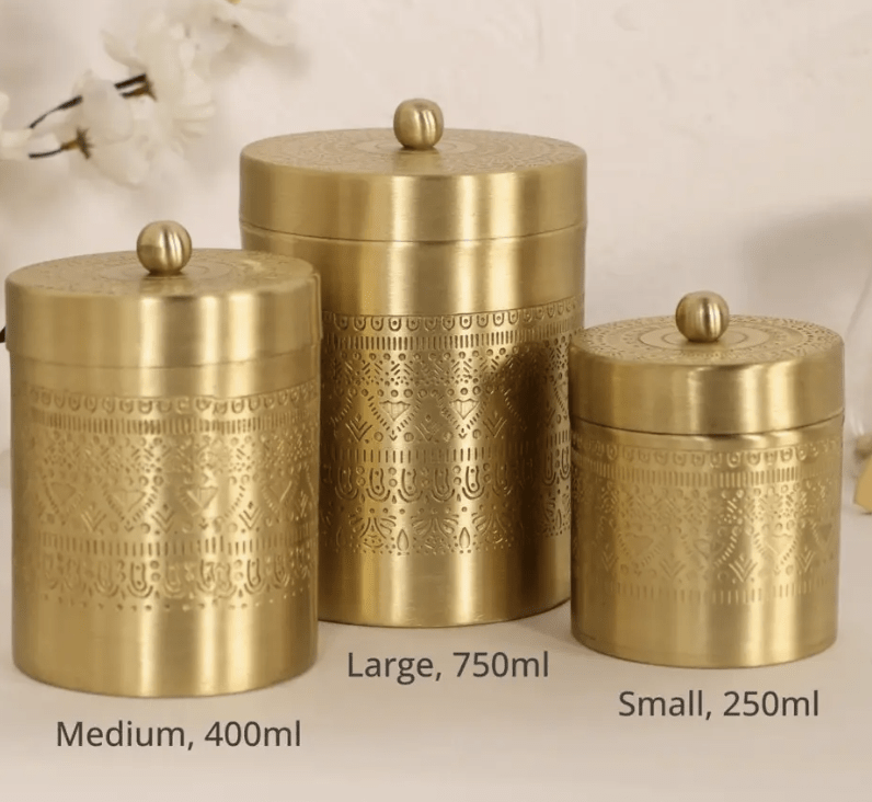 Brass Storage Jar/Container with Lid for Tea, Sugar and Spice in Kitchen Use | Combo | Small, Medium & Large | Handmade in India