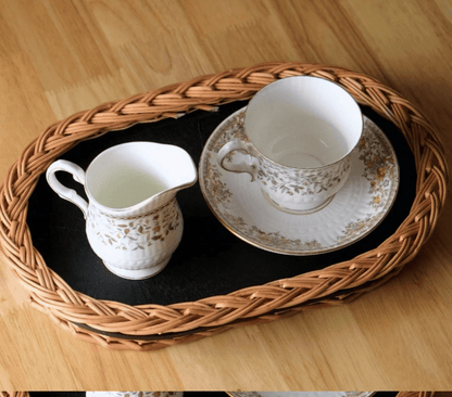 Wicker & Wood Serving Tray | Handcrafted in Kashmir